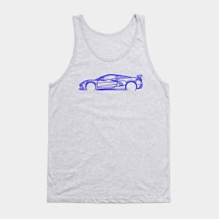 Blue C8 Corvette Racecar Side Silhouette Outline Blue Supercar Sports car Racing car Tank Top